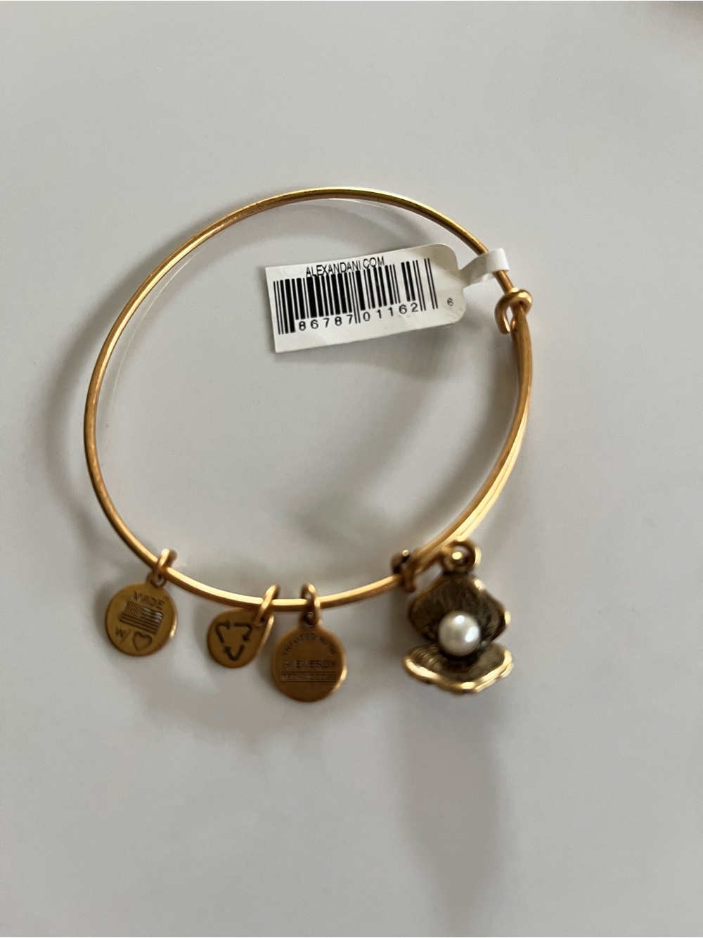 Alex and Ani Gold-Tone Pearl Shell Charm Bangle